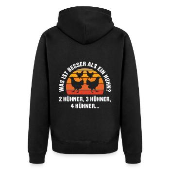 Was ist besser als ein Huhn? 2 Hühner, 3 Hühner, 4 - Unisex Premium Bio Zip Hoodie - Schwarz - Hinten - Nico (187cm)