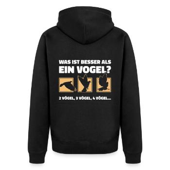 Was ist besser als ein Vogel? 2 Vögel, 3 Vögel, 4 - Unisex Premium Bio Zip Hoodie - Schwarz - Hinten - Nico (187cm)