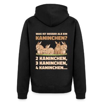 Was ist besser als ein Kaninchen? 2 Kaninchen, 3 K - Unisex Premium Bio Zip Hoodie - Schwarz - Hinten - Nico (187cm)