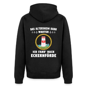 Eckernförde Spruch - Unisex Premium Bio Zip Hoodie - Schwarz - Hinten - Nico (187cm)