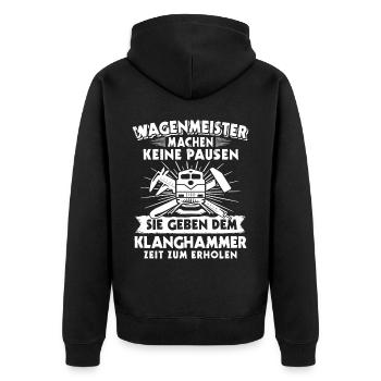 Wagenmeister Klanghammer - Unisex Premium Bio Zip Hoodie - Schwarz - Hinten - Nico (187cm)