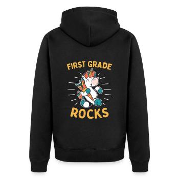 Hello 1st Grade - Hello First Grade Rocks - Unisex Premium Bio Zip Hoodie - Schwarz - Hinten - Nico (187cm)