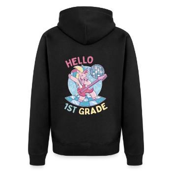 Hello 1st Grade - Hello First Grade Rocks - Unisex Premium Bio Zip Hoodie - Schwarz - Hinten - Nico (187cm)