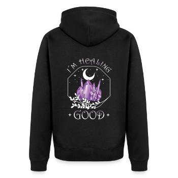 Funny Gemstone Chakra Healer Spiritual - Unisex Premium Organic Zip Hoodie - black - Back - Nico (187cm)