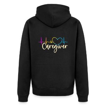 Caregiving Caregiver Heartbeat Loves Caretaker - Unisex Premium Organic Zip Hoodie - black - Back - Nico (187cm)