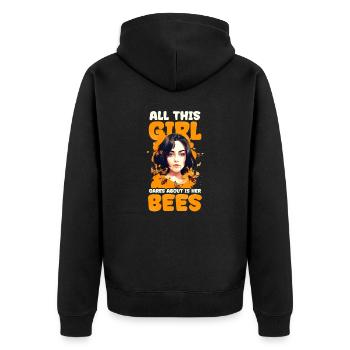 Beekeeper Girl All Cares About Bees - Unisex Premium Organic Zip Hoodie - black - Back - Nico (187cm)