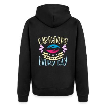 Caregiving Caregivers Earn Their Caregiving Team - Unisex Premium Organic Zip Hoodie - black - Back - Nico (187cm)