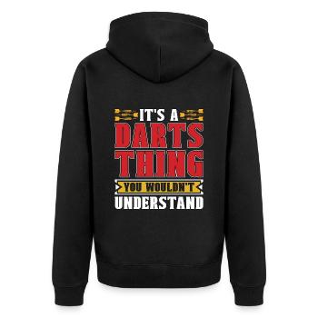 Darts It's A Darts Thing Bullseye Dart Player - Unisex Premium Bio Zip Hoodie - Schwarz - Hinten - Nico (187cm)