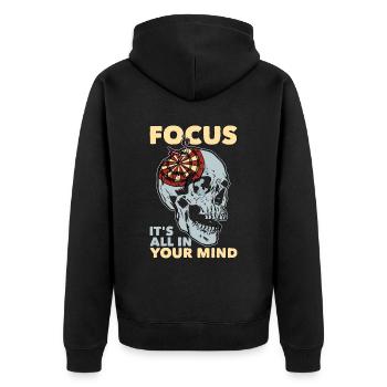 Darts Focus It's All In Your Mind Dart Playing - Unisex Premium Bio Zip Hoodie - Schwarz - Hinten - Nico (187cm)