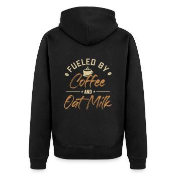 Fueled by Coffee and Oat Milk Vegan Vegans - Unisex Premium Organic Zip Hoodie - black - Back - Nico (187cm)