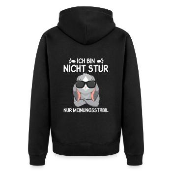 Ich bin nicht Stur nur Meinungsstabil Hase - Unisex Premium Bio Zip Hoodie - Schwarz - Hinten - Nico (187cm)
