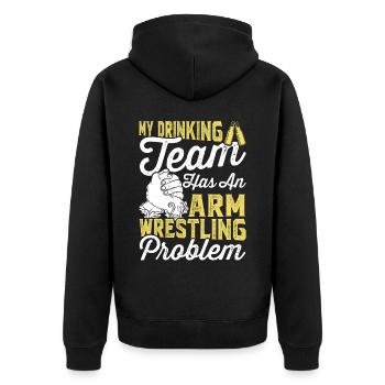 Lustiges Trinker-Team hat Problem mit Armdrücken - Unisex Premium Bio Zip Hoodie - Schwarz - Hinten - Nico (187cm)