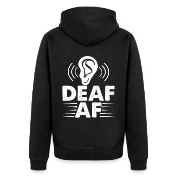 Funny Deaf Pride ASL Sign Language Hearing Aid - Unisex Premium Organic Zip Hoodie - black - Back - Nico (187cm)