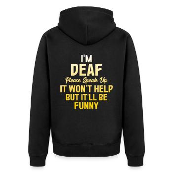 Funny Deaf Pride ASL Sign Language - Unisex Premium Organic Zip Hoodie - black - Back - Nico (187cm)
