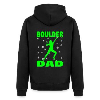 Bouldern Papa Boulder Dad Boulderer Vatertag - Unisex Premium Bio Zip Hoodie - Schwarz - Hinten - Nico (187cm)