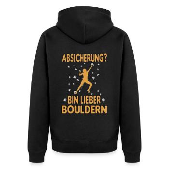 Bouldern Boulder Klettern Boulderer Bouldering - Unisex Premium Bio Zip Hoodie - Schwarz - Hinten - Nico (187cm)