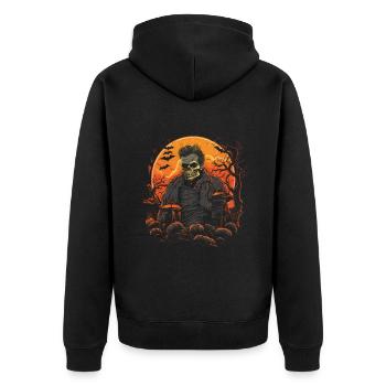 Scary skeleton zombie in front of haunted house - Unisex Premium Organic Zip Hoodie - black - Back - Nico (187cm)