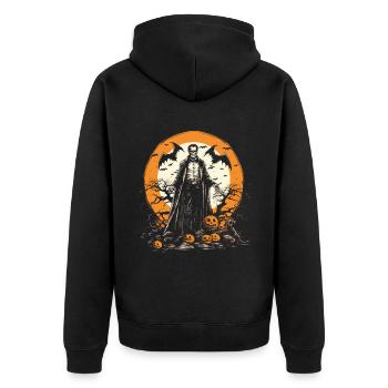 Scary skeleton zombie with pumpkins - Unisex Premium Organic Zip Hoodie - black - Back - Nico (187cm)