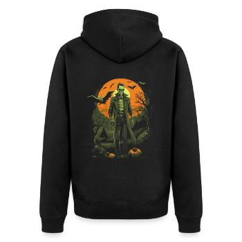 Skeleton zombie with bats in front of moon halloween - Unisex Premium Organic Zip Hoodie - black - Back - Nico (187cm)