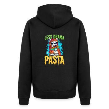 Pasta-Liebhaber Weniger Drama Mehr Pasta - Unisex Premium Bio Zip Hoodie - Schwarz - Hinten - Nico (187cm)
