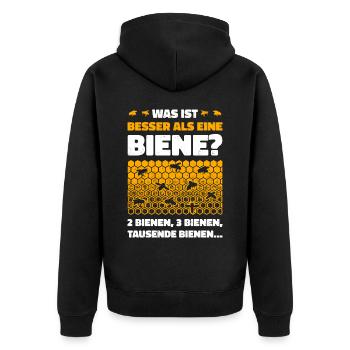 Was ist besser als eine Biene? 2 Bienen, 3 Bienen, - Unisex Premium Bio Zip Hoodie - Schwarz - Hinten - Nico (187cm)