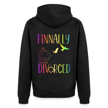 Happy Divorce Party Finally - Unisex Premium Bio Zip Hoodie - Schwarz - Hinten - Nico (187cm)