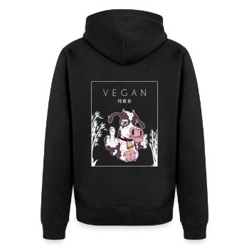 Vegan Chinese Hanzi Plant-Based Vegan Vegans - Unisex Premium Organic Zip Hoodie - black - Back - Nico (187cm)