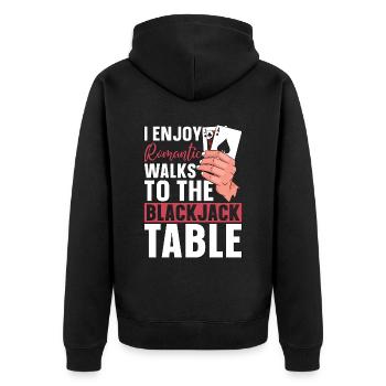 Classic Blackjack I Enjoy Romantic Walks To Casino - Unisex Premium Bio Zip Hoodie - Schwarz - Hinten - Nico (187cm)
