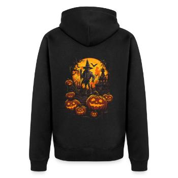 Scary witch figure with glowing pumpkins - Unisex Premium Organic Zip Hoodie - black - Back - Nico (187cm)