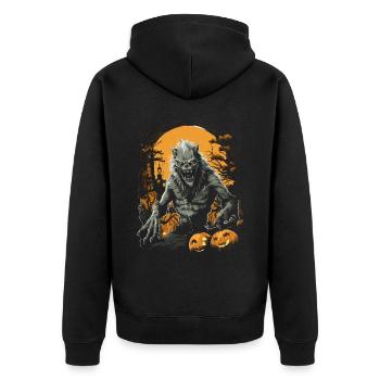 Wild Werewolf With Pumpkins In Gloomy Full Moon - Unisex Premium Organic Zip Hoodie - black - Back - Nico (187cm)