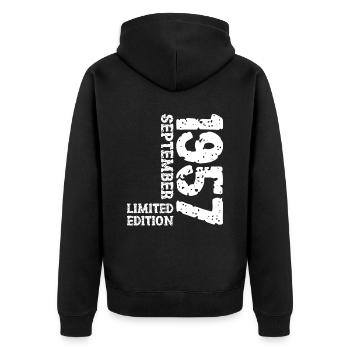 1957 September Limited Edition 66th Birthday Decoration - Unisex Premium Organic Zip Hoodie - black - Back - Nico (187cm)