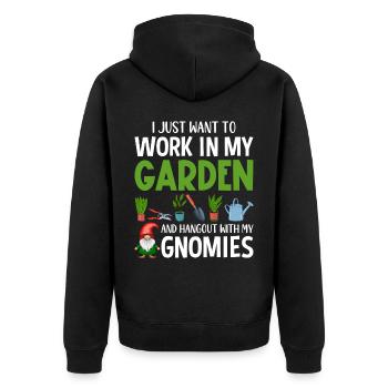 Funny garden gnome gardening dwarf garden - Unisex Premium Organic Zip Hoodie - black - Back - Nico (187cm)