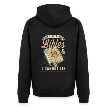 Clergé J’aime les grandes Bibles et j’adore le clergé - Veste à capuche bio Premium Unisexe - noir - Dos - Nico (187cm)