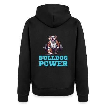 Bulldog Power Fitness Hund Bulldogge Gym - Unisex Premium Bio Zip Hoodie - Schwarz - Hinten - Nico (187cm)