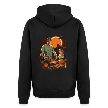 Barbecue d’Halloween avec citrouilles et famille - Veste à capuche bio Premium Unisexe - noir - Dos - Nico (187cm)