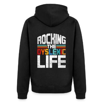 La dyslexie berce la vie dyslexique - Veste à capuche bio Premium Unisexe - noir - Dos - Nico (187cm)