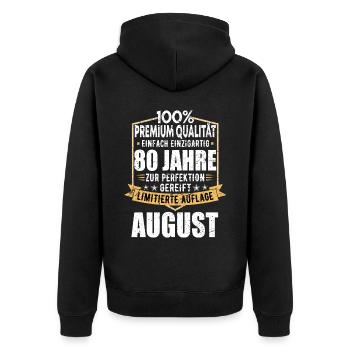 19. Geburtstag September Jahrgang 2004 Vintage - Unisex Premium Bio Zip Hoodie - Schwarz - Hinten - Nico (187cm)