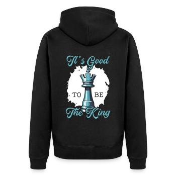 Schachbrettspiel Schachmatt Strategie Schachspieler - Unisex Premium Bio Zip Hoodie - Schwarz - Hinten - Nico (187cm)