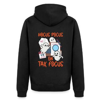 Hocus-pocus on tax focus accountant Halloween - Unisex Premium Organic Zip Hoodie - black - Back - Nico (187cm)