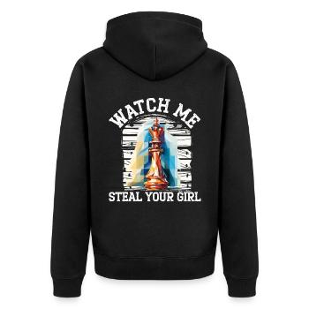 Schachbrettspiel Schachmatt Strategie Schachspieler - Unisex Premium Bio Zip Hoodie - Schwarz - Hinten - Nico (187cm)