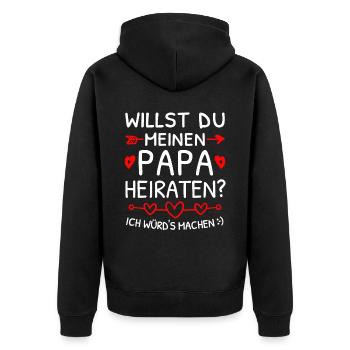 Willst du meinen Papa heiraten? Heiratsantrag - Unisex Premium Bio Zip Hoodie - Schwarz - Hinten - Nico (187cm)