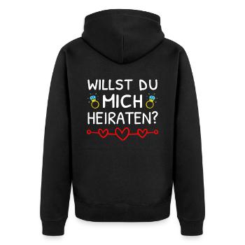 Willst Du Mich Heiraten? Heiratsantrag - Unisex Premium Bio Zip Hoodie - Schwarz - Hinten - Nico (187cm)