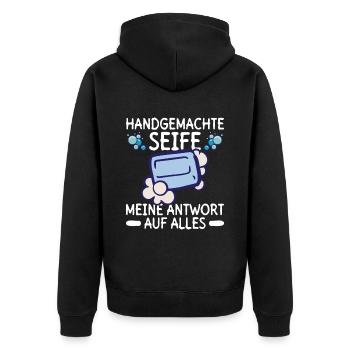 Handgemachte Seife - Meine Antwort Auf Alles - - Unisex Premium Bio Zip Hoodie - Schwarz - Hinten - Nico (187cm)