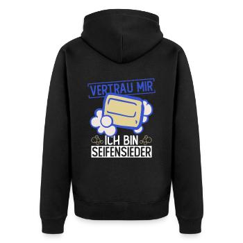 Vertrau Mir - Ich Bin Seifensieder - Seife - Unisex Premium Bio Zip Hoodie - Schwarz - Hinten - Nico (187cm)