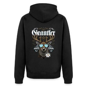 Grantler Bayern Grantln Tracht Bayern Grantln - Unisex Premium Bio Zip Hoodie - Schwarz - Hinten - Nico (187cm)