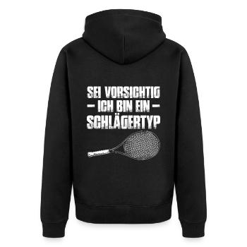 Sei Vorsichtig Ich Bin Ein Schlägertyp Tennisspiel - Unisex Premium Bio Zip Hoodie - Schwarz - Hinten - Nico (187cm)
