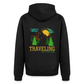 Reise Verreisen Wandern Urlaub - Unisex Premium Bio Zip Hoodie - Schwarz - Hinten - Nico (187cm)