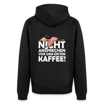 Nicht Ansprechen Vor Dem Ersten Kaffee Flamingo - Unisex Premium Bio Zip Hoodie - Schwarz - Hinten - Nico (187cm)