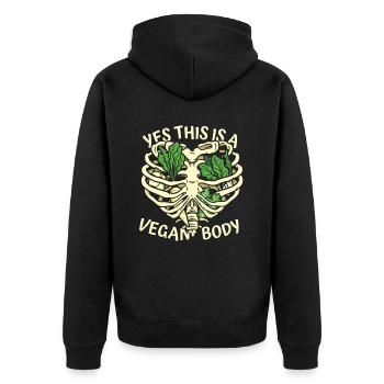 Ja, das ist ein veganer Körper auf pflanzlicher Basis Vegan - Unisex Premium Bio Zip Hoodie - Schwarz - Hinten - Nico (187cm)