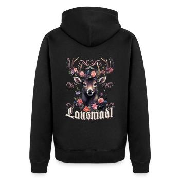Lausmadl Mädchen Damen Trachtenshirt Kind Madl - Unisex Premium Bio Zip Hoodie - Schwarz - Hinten - Nico (187cm)